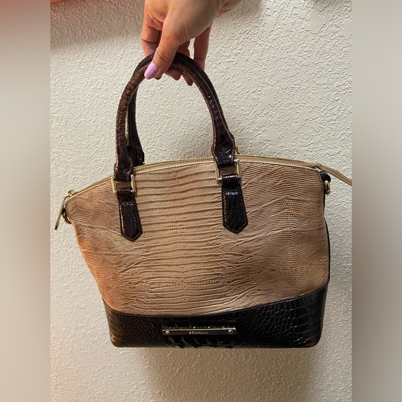 Brahmin Duxbury Satchel Medium Caramel Mocha & Brown Croc Embossed Leather - Picture 2 of 16